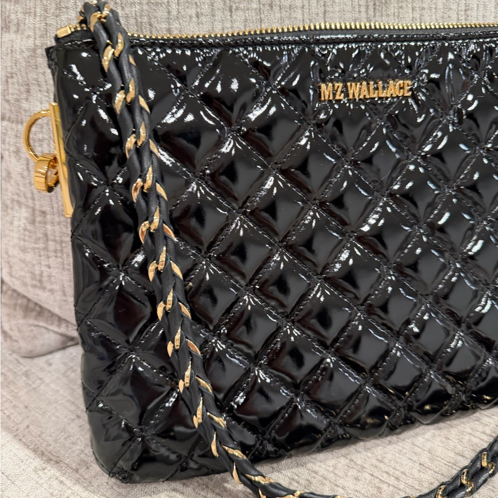 ⭐️ MZ WALLACE Crosby Pippa crossbody  Bag In Black Lacquer/gold NEW  3 straps - Picture 5 of 16